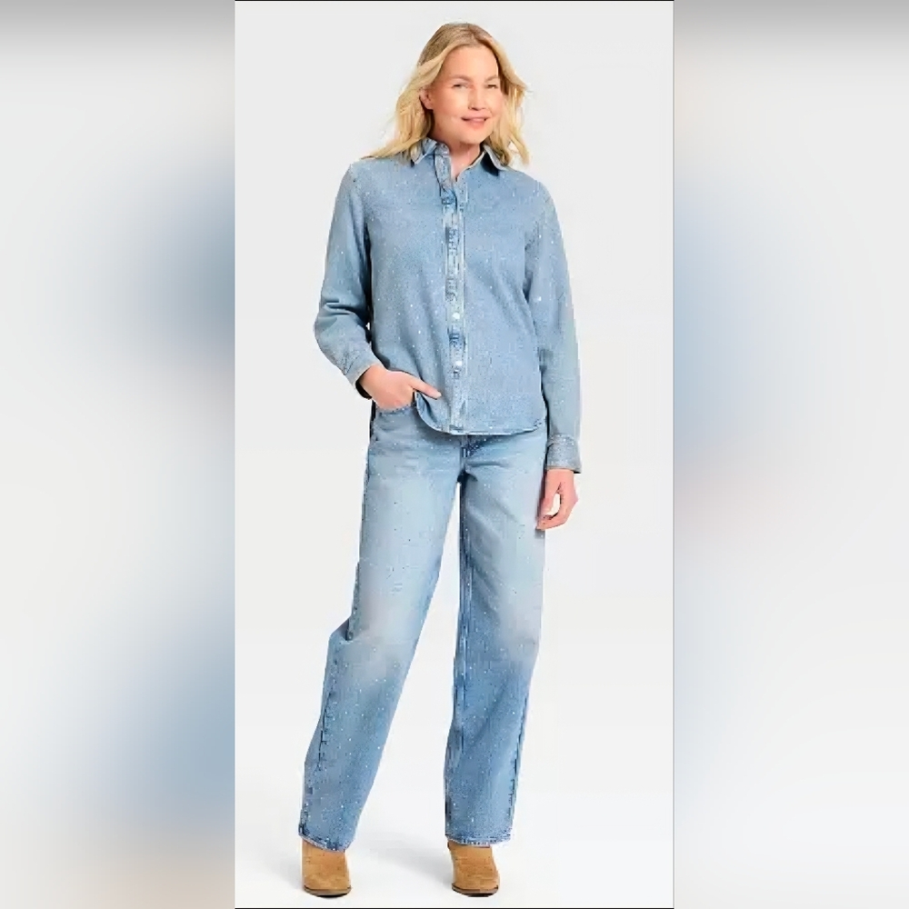 Universal Thread Rhinestone Denim Shirt & Baggy Jeans
